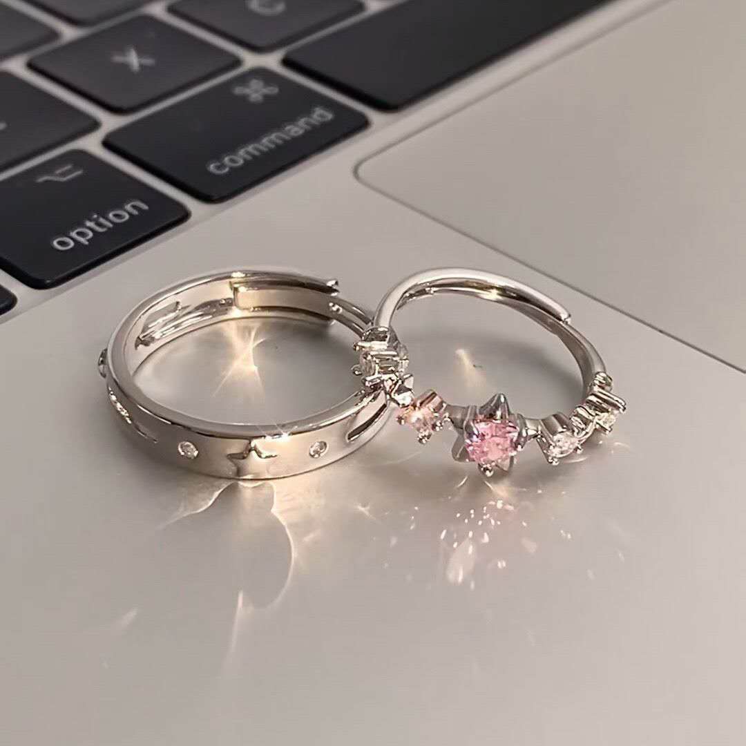 Butterfly Couple Rings Set | Minimalist Matching Promise Rings | Adjustable Unisex Design for Him & Her