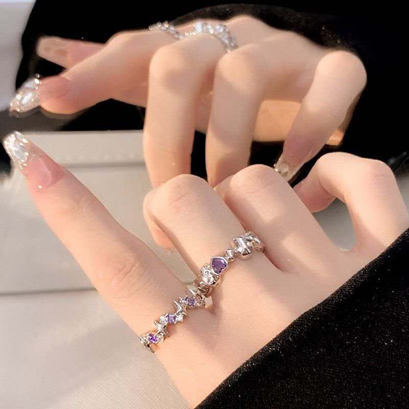 Verstellbarer offener Ring mit rosa Liebesherz | Zierlicher Zeigefingerring für Damen | Trendiger passender BFF-Schmuck