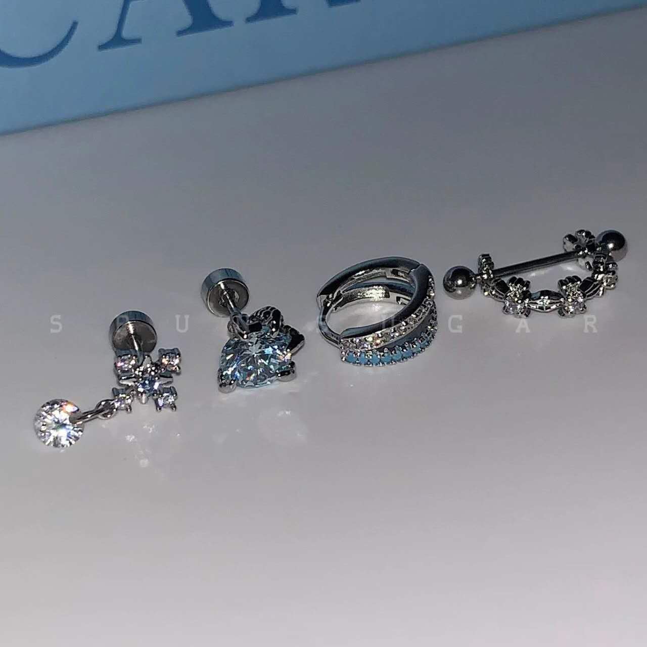 Blue Cross Snowflake Ear Cuffs | Titanium Double-Layer Helix Hoops