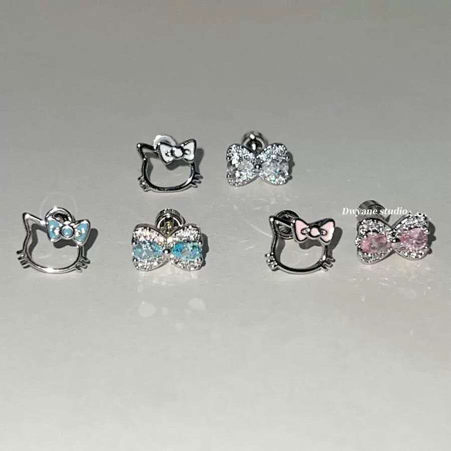 Funkelnde Kätzchen-Ohrmanschetten | Diamant-Schleifen-Helix-Ohrringe | Titan-Knorpelschmuck