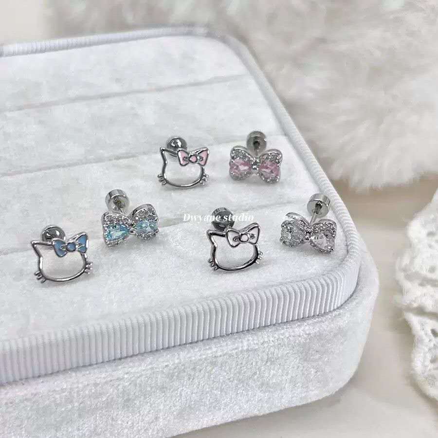 Funkelnde Kätzchen-Ohrmanschetten | Diamant-Schleifen-Helix-Ohrringe | Titan-Knorpelschmuck