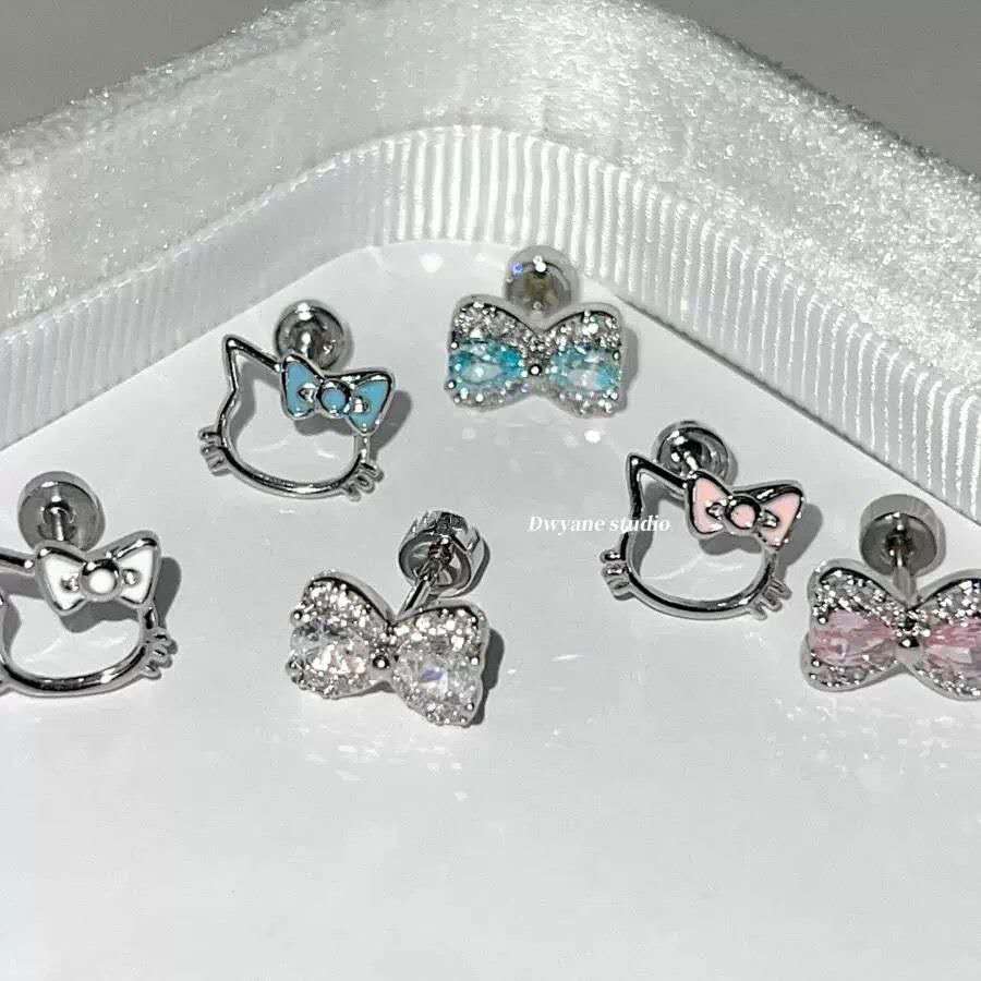 Funkelnde Kätzchen-Ohrmanschetten | Diamant-Schleifen-Helix-Ohrringe | Titan-Knorpelschmuck