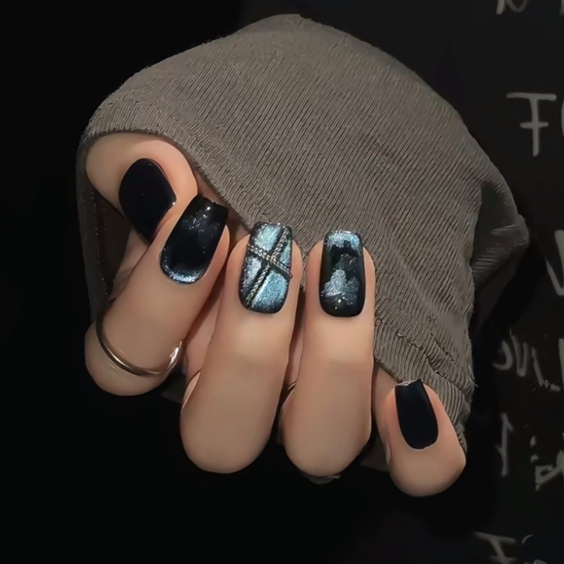 Blue Nails - Black Butterfly Sweet & Cool Vibes | Summer Gradient Aesthetic | Spring White-Nails Handmade Press-On Nails