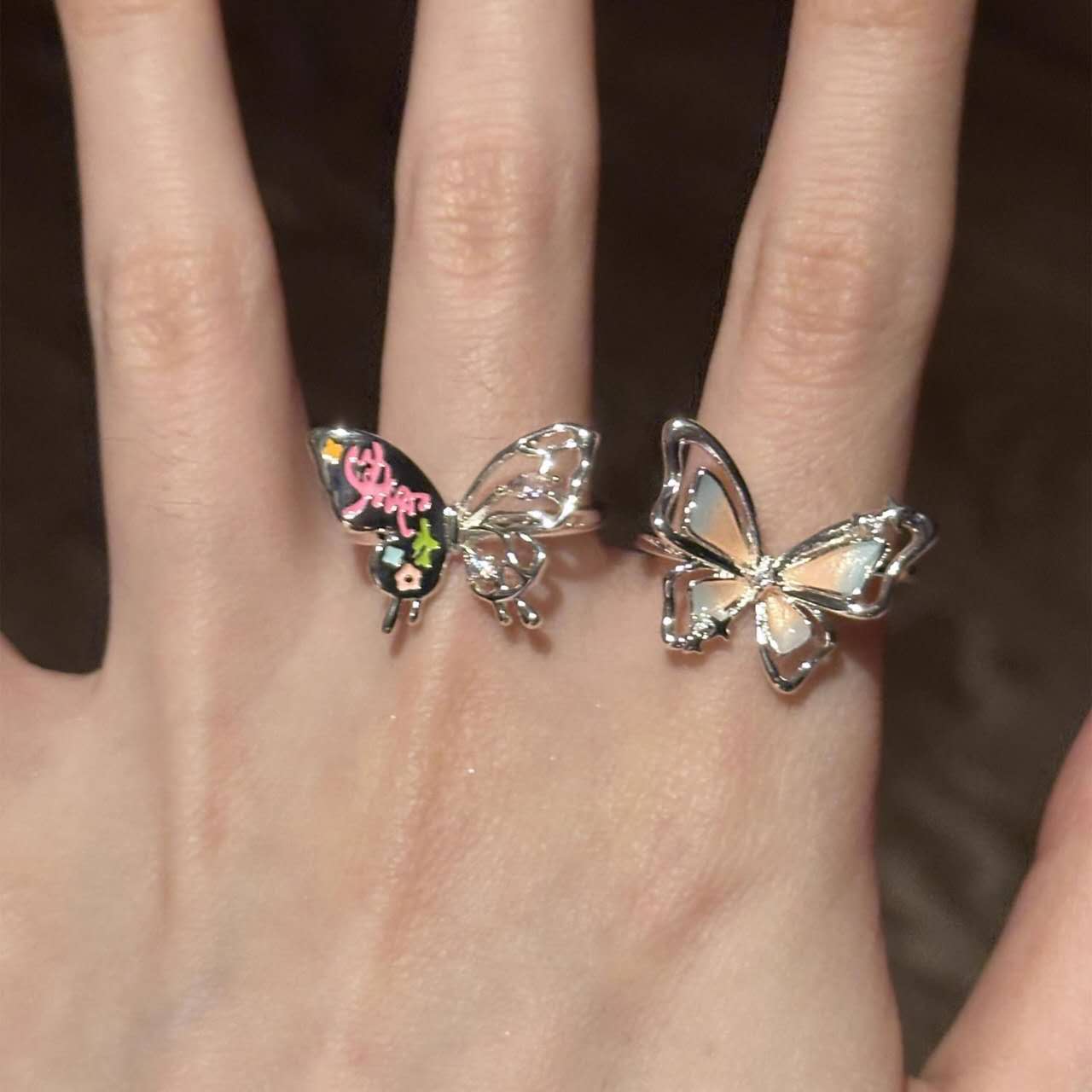 Bunter Schmetterlings-Graffiti-Ring | Verstellbarer Emaille-Statement-Fingerschmuck