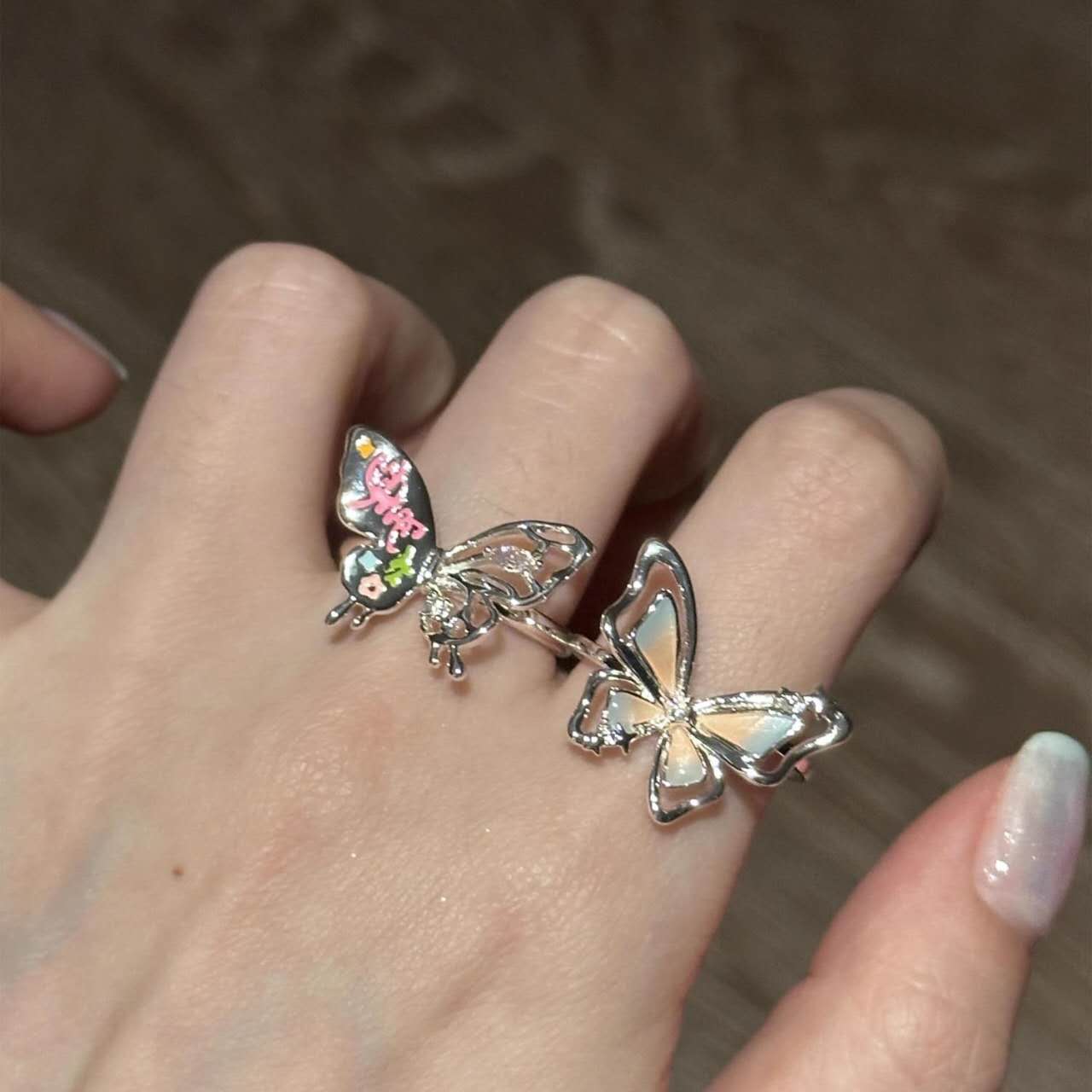 Bunter Schmetterlings-Graffiti-Ring | Verstellbarer Emaille-Statement-Fingerschmuck