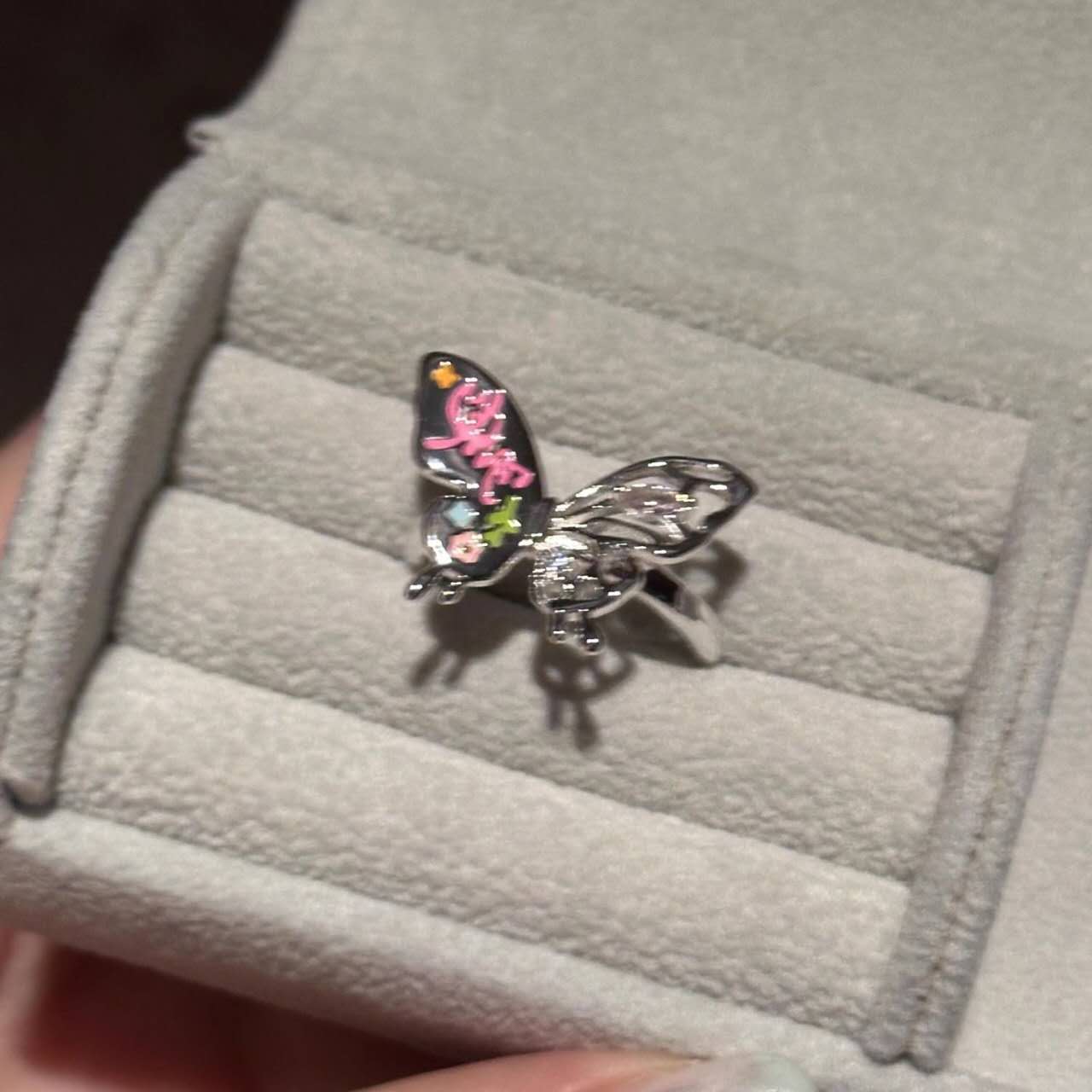 Bunter Schmetterlings-Graffiti-Ring | Verstellbarer Emaille-Statement-Fingerschmuck