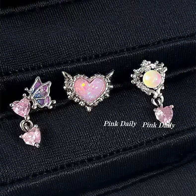 Ohrklemme mit rosa Zirkonia in Farbverlauf | Herz- und Schmetterlingsknorpelohrringe | Aufschraubbarer Titan-Helix-Schmuck