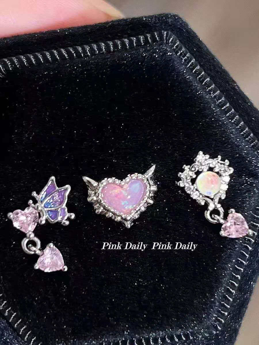 Ohrklemme mit rosa Zirkonia in Farbverlauf | Herz- und Schmetterlingsknorpelohrringe | Aufschraubbarer Titan-Helix-Schmuck