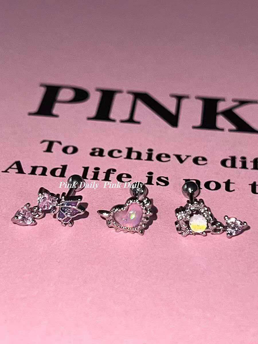 Ohrklemme mit rosa Zirkonia in Farbverlauf | Herz- und Schmetterlingsknorpelohrringe | Aufschraubbarer Titan-Helix-Schmuck