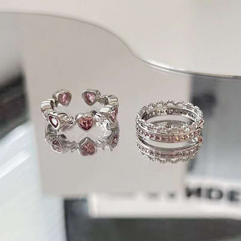 Verstellbarer offener Ring mit rosa Liebesherz | Zierlicher Zeigefingerring für Damen | Trendiger passender BFF-Schmuck