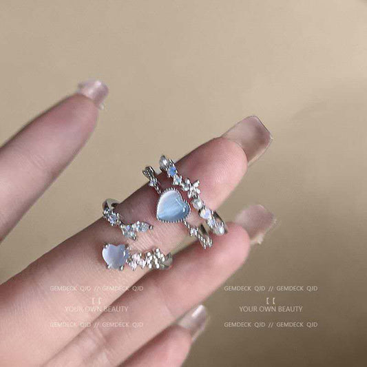 Ozeanblauer offener Zirkonia-Ring mit Mondlicht | Minimalistischer verstellbarer Zeigefingerring für Damen | Luxuriöses Design in Kleinserie 💍🌊