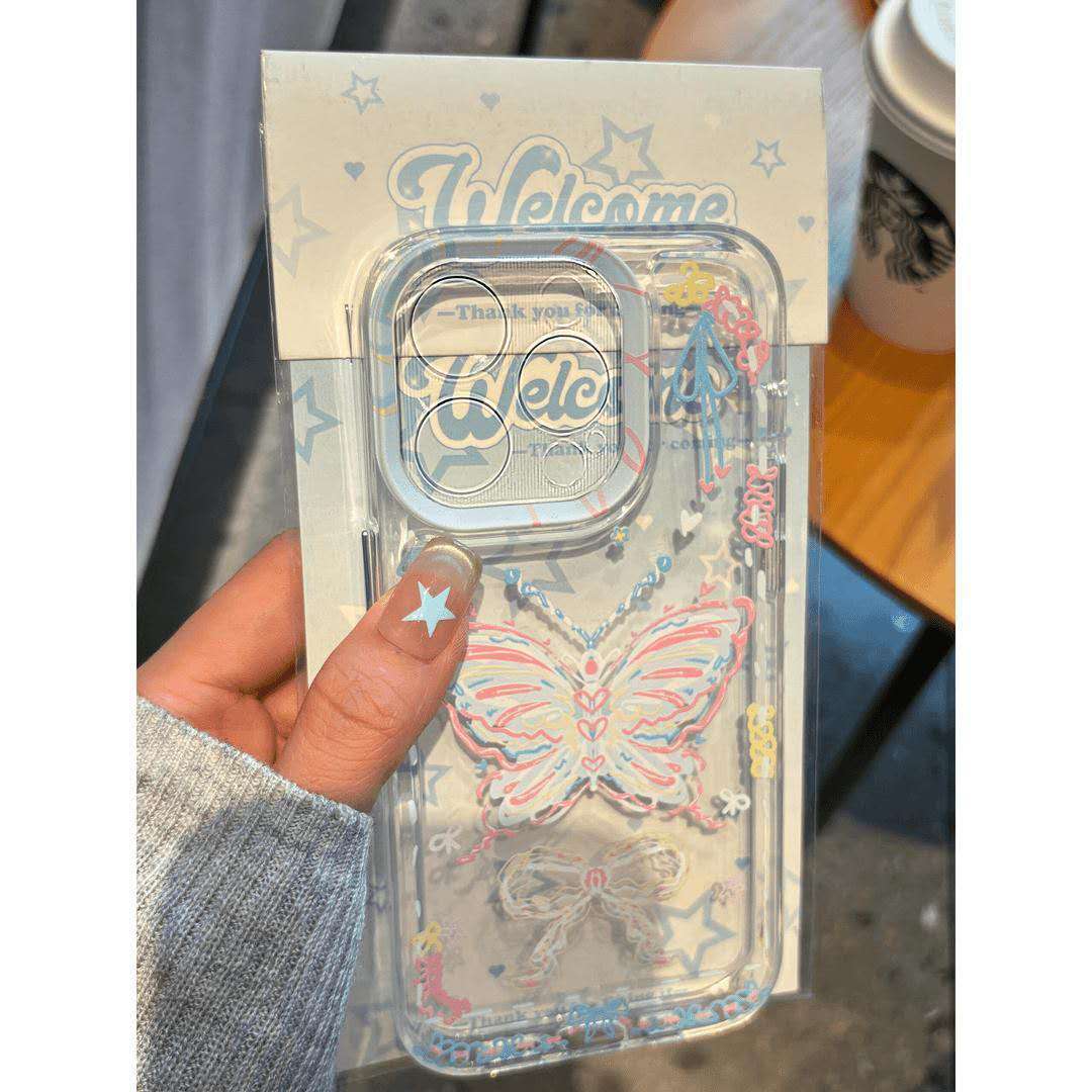 Transparente iPhone-Hülle mit blauem Schmetterling | Süße Schutzhülle für Apple-Telefone