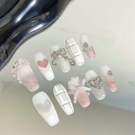 Handmade 'Sweet Peach Cream' Press-On Nails | Ethereal Peach Nude Design | Dreamy Soft Girl Aesthetic