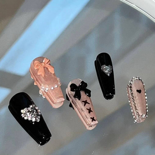 Süße &amp; coole French Press-On-Nägel | Handgemachte abnehmbare Nagelkunst | Trendige Nägel für mühelosen Glamour