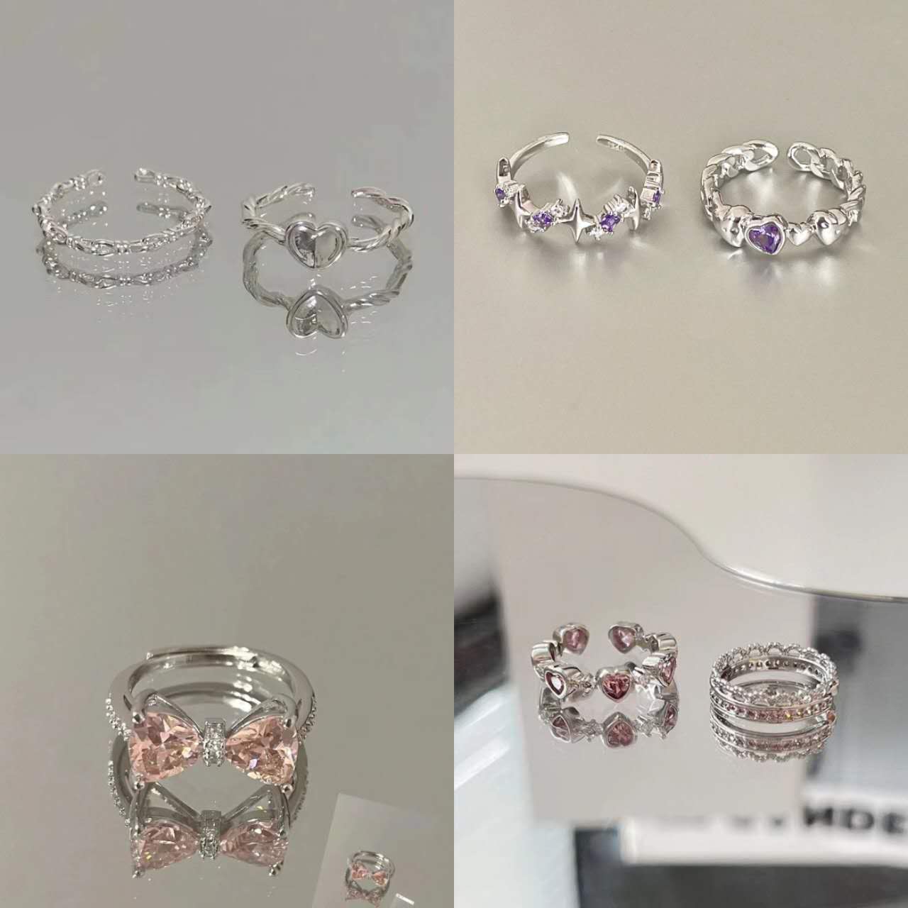 Verstellbarer offener Ring mit rosa Liebesherz | Zierlicher Zeigefingerring für Damen | Trendiger passender BFF-Schmuck