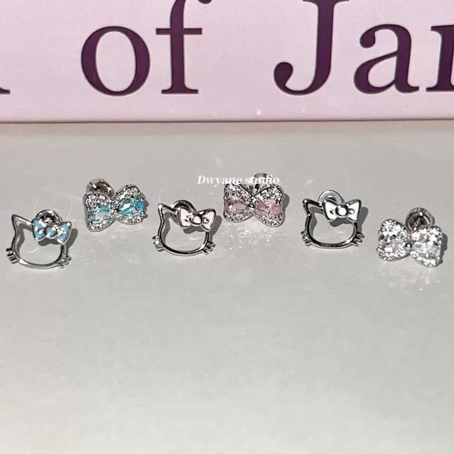 Funkelnde Kätzchen-Ohrmanschetten | Diamant-Schleifen-Helix-Ohrringe | Titan-Knorpelschmuck