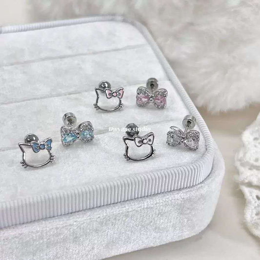 Funkelnde Kätzchen-Ohrmanschetten | Diamant-Schleifen-Helix-Ohrringe | Titan-Knorpelschmuck