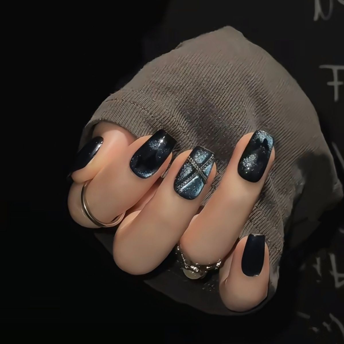 Blue Nails - Black Butterfly Sweet & Cool Vibes | Summer Gradient Aesthetic | Spring White-Nails Handmade Press-On Nails