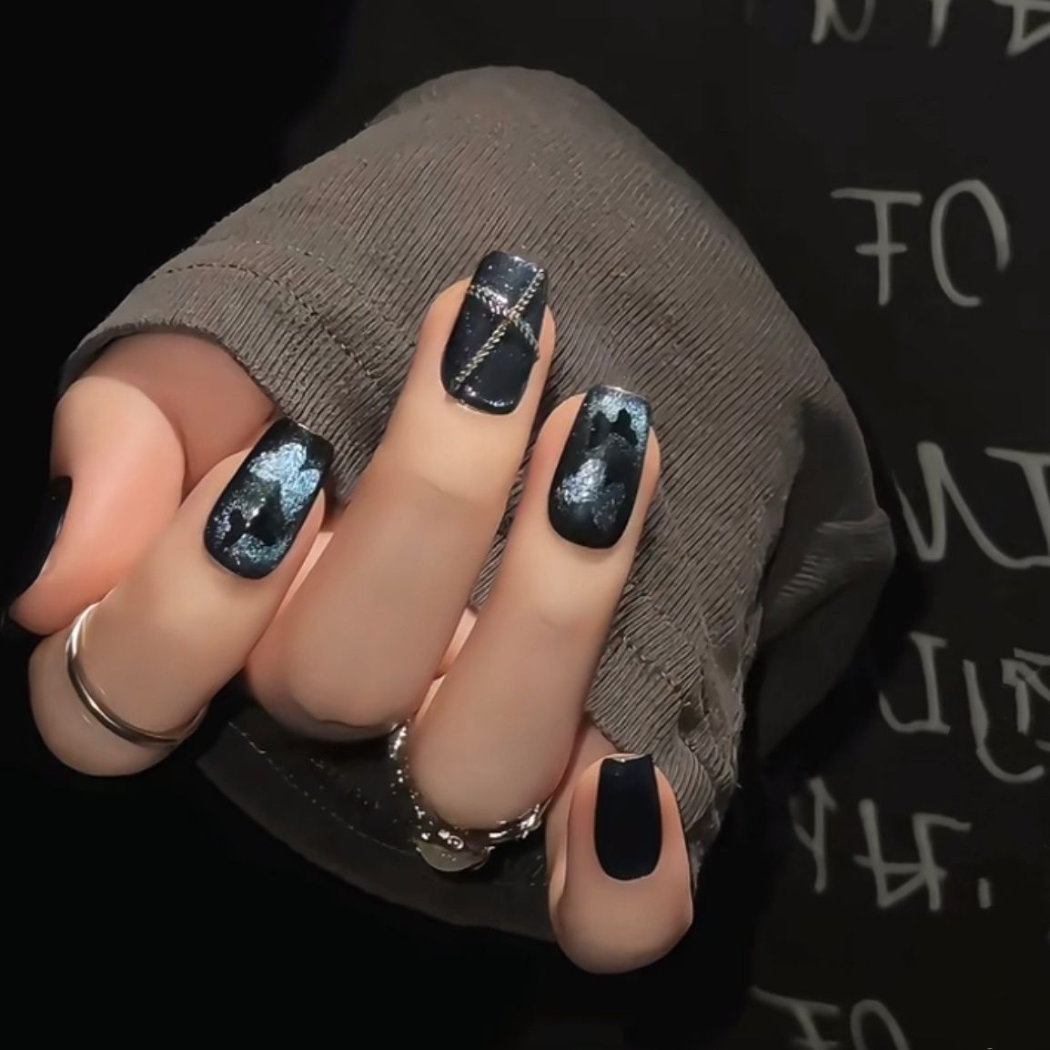 Blue Nails - Black Butterfly Sweet & Cool Vibes | Summer Gradient Aesthetic | Spring White-Nails Handmade Press-On Nails